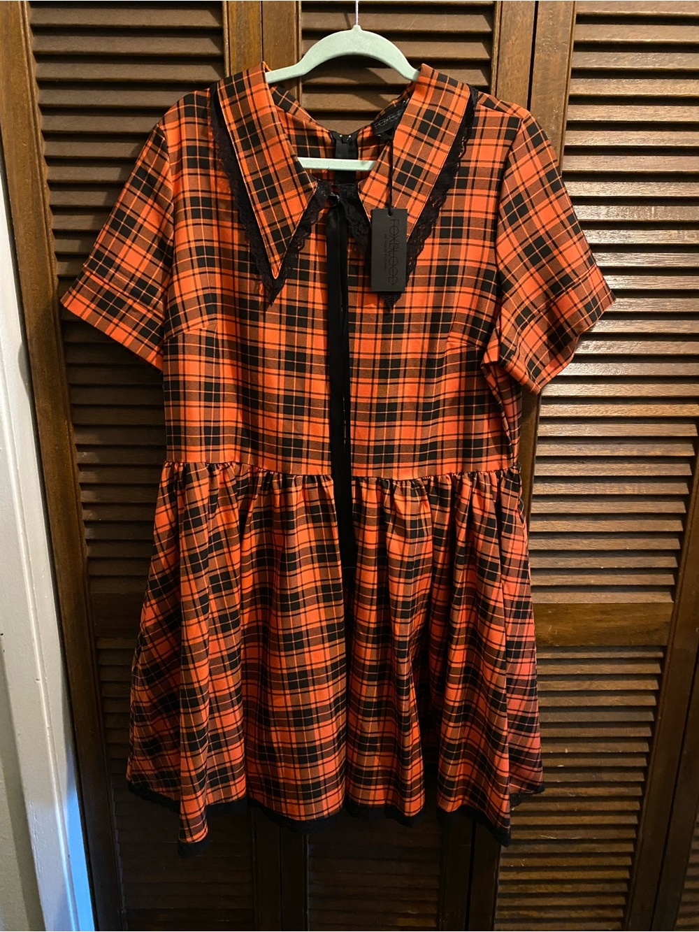 Foxblood Halloweentown Orange Plaid Short Sleeve Smock Dress XL NWT